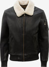 LJM0063 Men’s Black Moto Jacket – Soft White Fur-Style Collar, Real Leather Premium Finish Coat & Winter Biker Classic