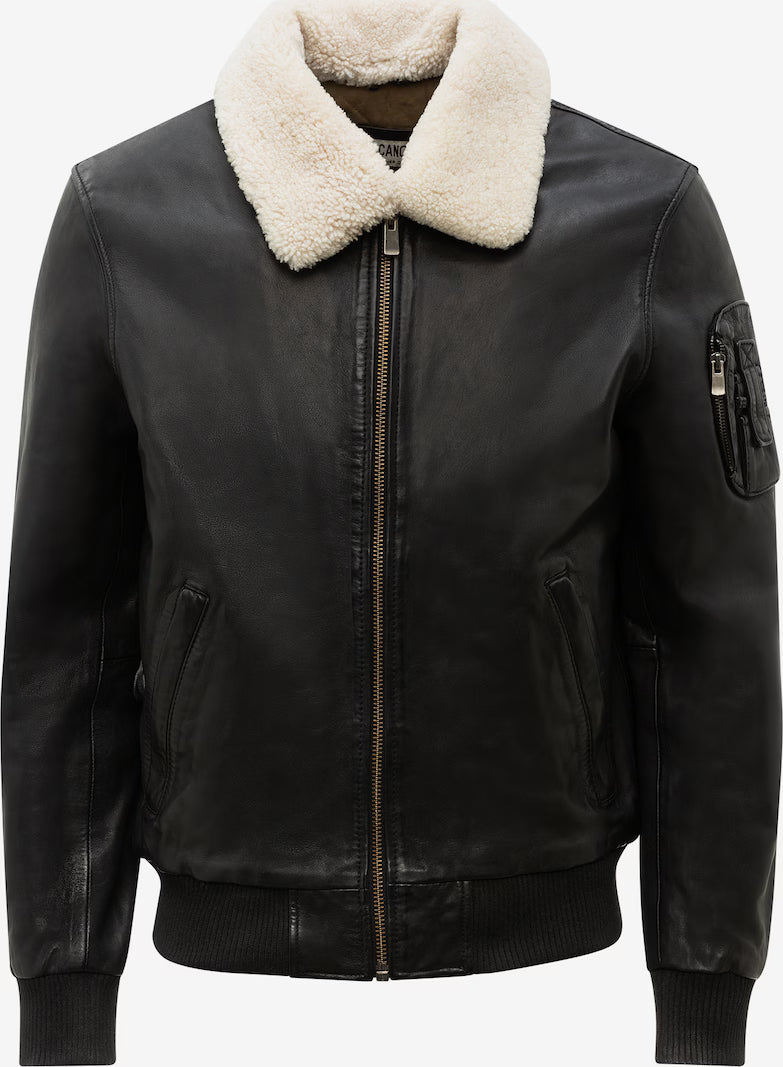 LJM0063 Men’s Black Moto Jacket – Soft White Fur-Style Collar, Real Leather Premium Finish Coat & Winter Biker Classic