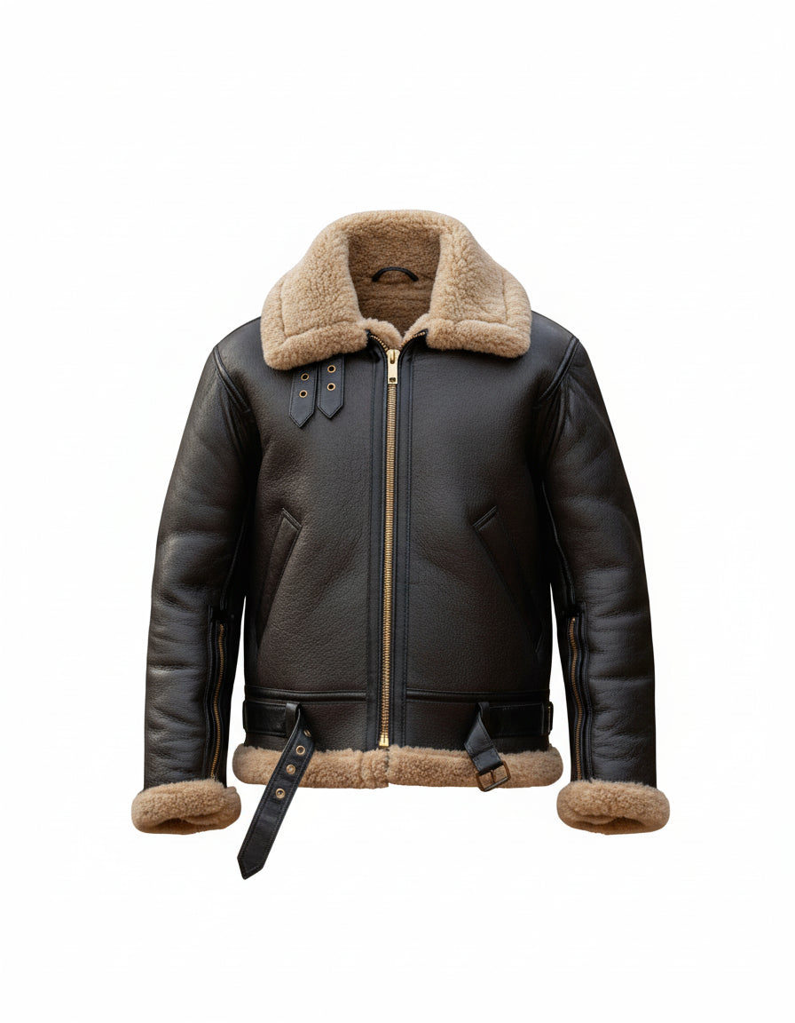 FJM0011 Men’s Brown RAF WW11 Aviator Jacket – Soft Fur-Style Lining, Premium Finish & Classic Biker B-3 Design