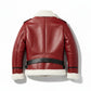 FJM0012 Men’s Red Aviator Bomber Jacket with Plush Fur Collar & Inner Lining – Winter Warm Stylish Outerwear