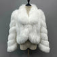 FJF0001 Luxurious Plush White Fox-Fur Cropped Coat – Soft, Fluffy Winter Outerwear for Chic & Cozy Style Coat