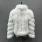 FJF0001 Luxurious Plush White Fox-Fur Cropped Coat – Soft, Fluffy Winter Outerwear for Chic & Cozy Style Coat