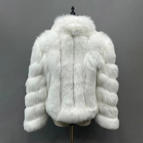 FJF0001 Luxurious Plush White Fox-Fur Cropped Coat – Soft, Fluffy Winter Outerwear for Chic & Cozy Style Coat