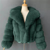 FJF0002 Women’s Luxe Moss-Green Fox Fur Cropped Jacket – Fluffy, Warm & Stylish Open-Front Outerwear Coat