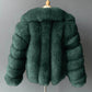 FJF0002 Women’s Luxe Moss-Green Fox Fur Cropped Jacket – Fluffy, Warm & Stylish Open-Front Outerwear Coat