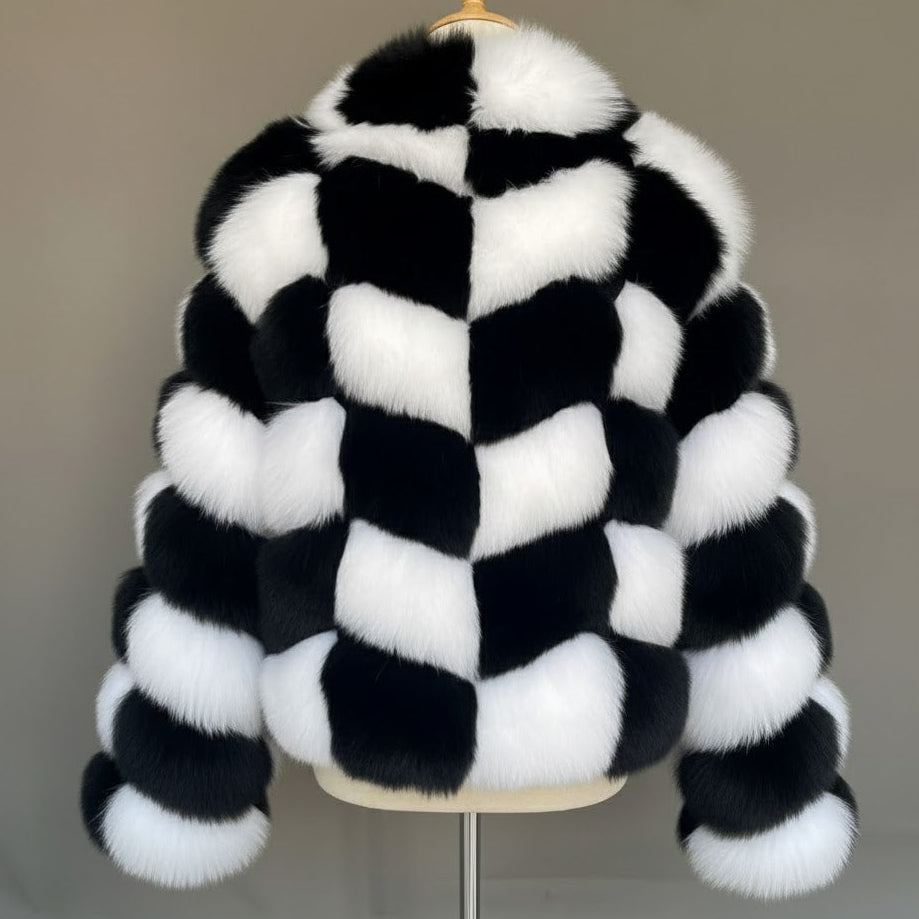 FJF0003 Women's Sapphire Sky Blue Fur Jacket – Plush Winter Luxe Jacket for Bold Elegance