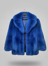 FJF0004 Women's Sapphire Sky Blue Fox Fur Jacket – Plush Winter Luxe Jacket for Bold Elegance Coat