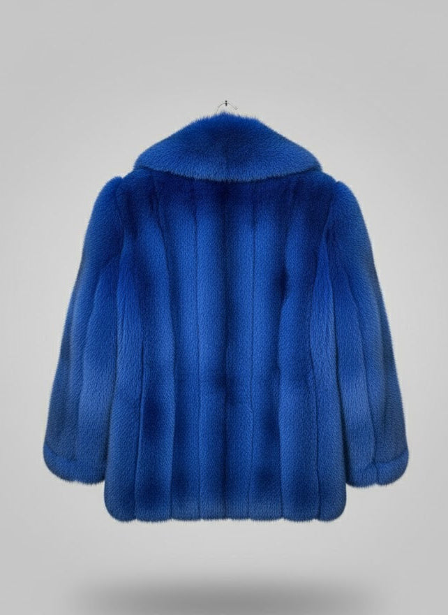 FJF0004 Women's Sapphire Sky Blue Fox Fur Jacket – Plush Winter Luxe Jacket for Bold Elegance Coat