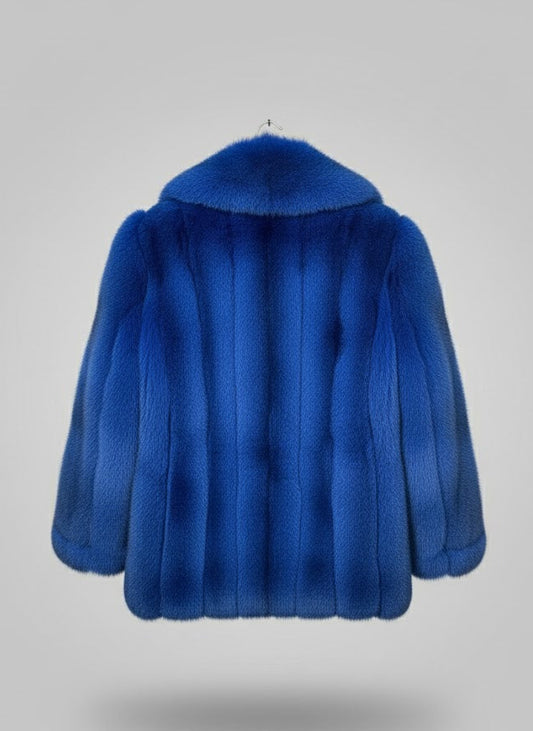 FJF0004 Women's Sapphire Sky Blue Fox Fur Jacket – Plush Winter Luxe Jacket for Bold Elegance Coat