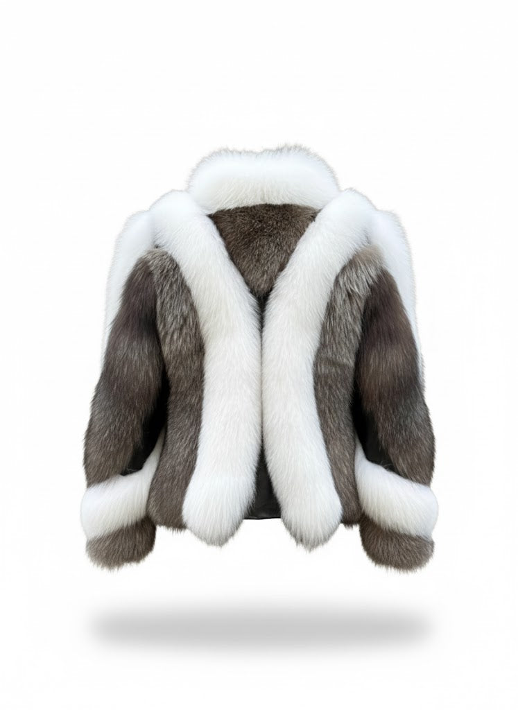 FJF0005 Women's Fox Fur Jacket, Slim fit Short White-Silver Fox Fur Jacket, Warm Cozy Outerwear for Parties & Everyday Fashion