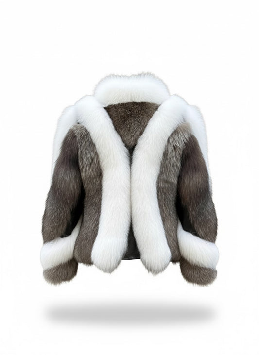 FJF0005 Women's Fox Fur Jacket, Slim fit Short White-Silver Fox Fur Jacket, Warm Cozy Outerwear for Parties & Everyday Fashion