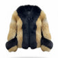 FJF0007 Women’s Luxury Black & Brown Fox Fur-Winter Jacket – Premium Short-Length Fashion Jacket