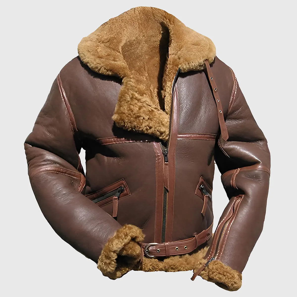 FJM0023 Men’s Classic B-3 Bomber Jacket – Premium Brown Finish, Warm Fur Lining & Timeless Aviator Style