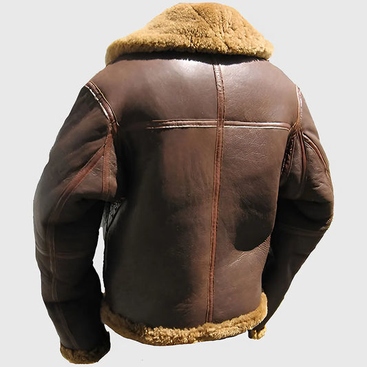 FJM0023 Men’s Classic B-3 Bomber Jacket – Premium Brown Finish, Warm Fur Lining & Timeless Aviator Style