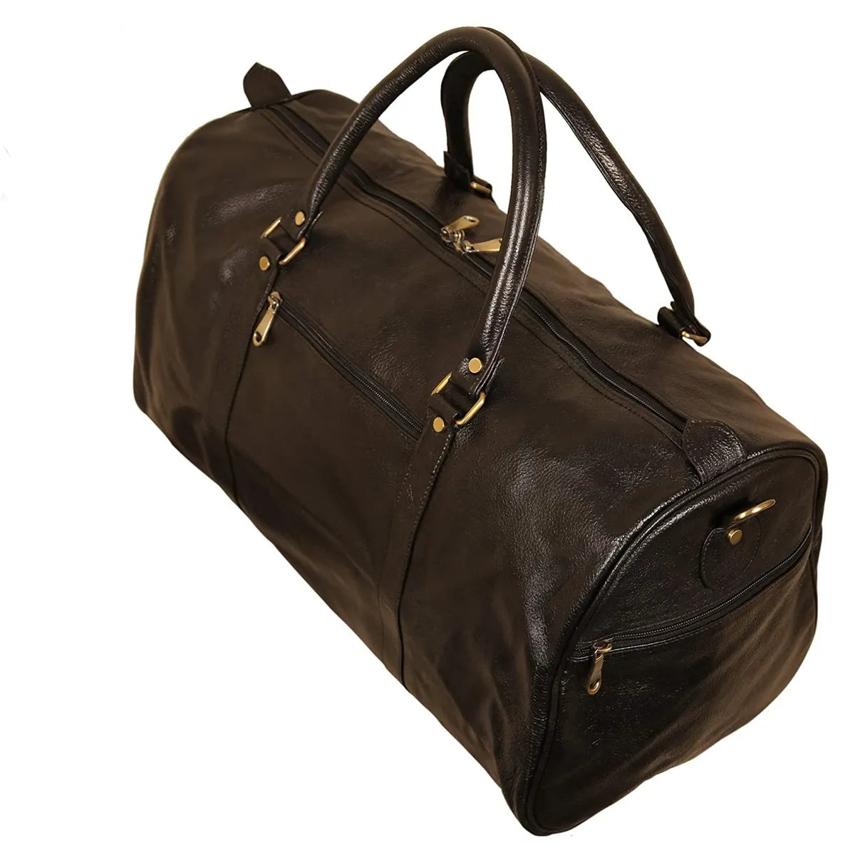 LB001 Unisex Full-Grain Black Leather Travel Duffle – Premium Handmade Weekender Gym Bag