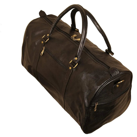 LB001 Unisex Full-Grain Black Leather Travel Duffle – Premium Handmade Weekender Gym Bag