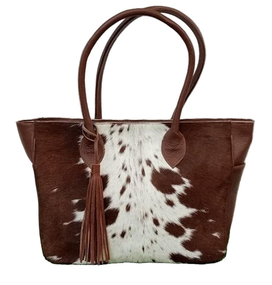 WB003 Women’s Brown Cowhide Leather Tote Bag – Handmade Distressed Western Shoulder Bag