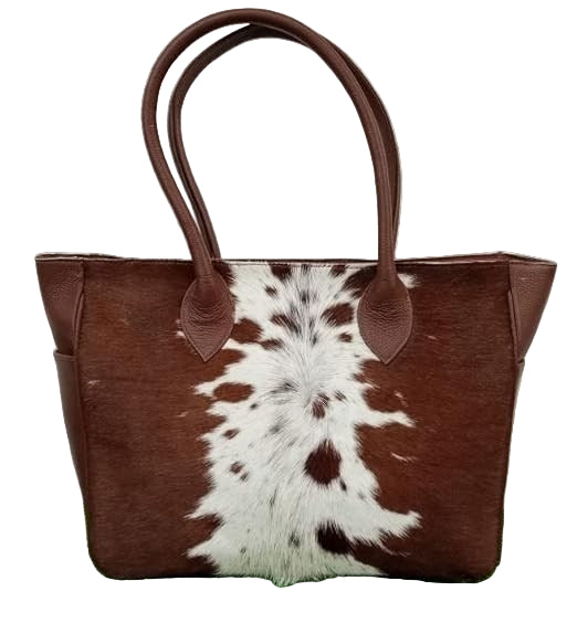 WB003 Women’s Brown Cowhide Leather Tote Bag – Handmade Distressed Western Shoulder Bag