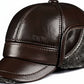 LC0001 Men’s Dark Brown Winter Leather Cap – Warm Faux Fur Ear Flap Hat for Cold Weather