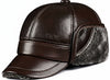 LC0001 Men’s Dark Brown Winter Leather Cap – Warm Faux Fur Ear Flap Hat for Cold Weather
