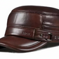 LC0002 Men’s Winter Ear-Flap Hat – Dark Brown & Black Insulated Leather-Look Cold Weather Cap