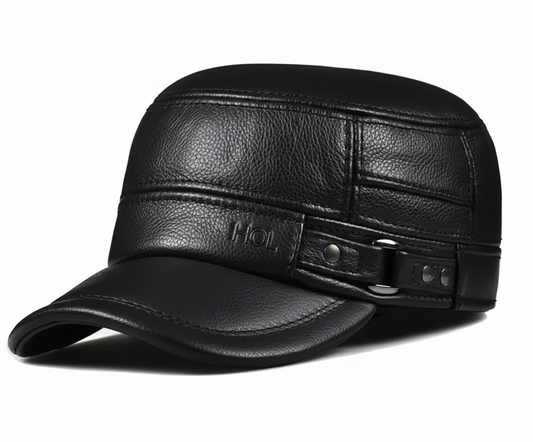LC0002 Men’s Winter Ear-Flap Hat – Dark Brown & Black Insulated Leather-Look Cold Weather Cap