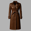 LCF0006 Women's Premium Brown Leather Trench Coat – Handmade Long Overcoat, Classic Vintage Outerwear Style Jacket