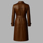 LCF0006 Women's Premium Brown Leather Trench Coat – Handmade Long Overcoat, Classic Vintage Outerwear Style Jacket
