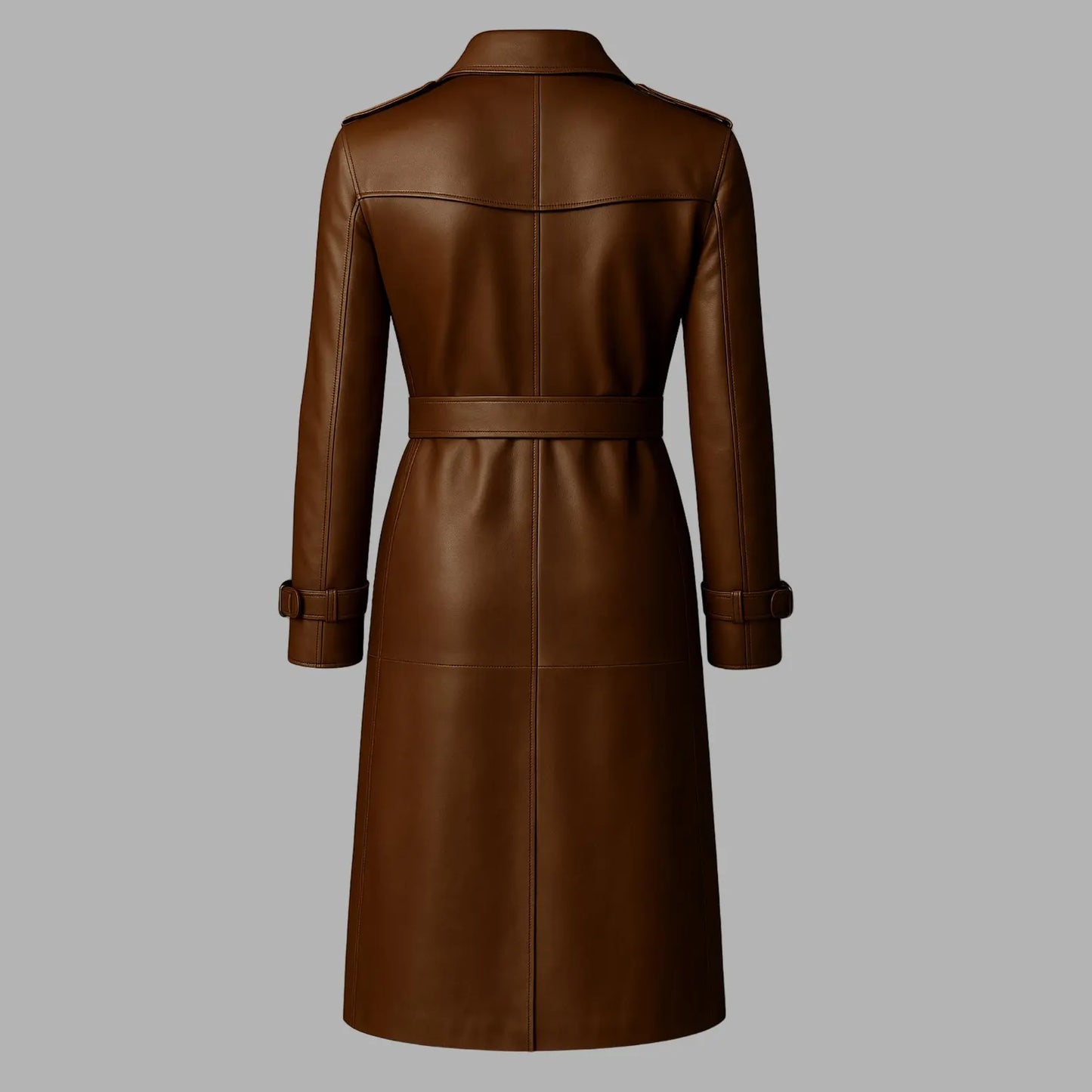 LCF0006 Women's Premium Brown Leather Trench Coat – Handmade Long Overcoat, Classic Vintage Outerwear Style Jacket