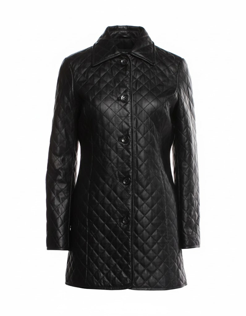 LCF0005 Women’s Premium Leather Long Coat – Elegant Winter Outerwear | Classic Stylish Overcoat