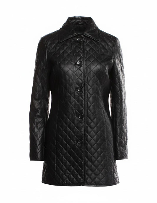 LCF0005 Women’s Premium Leather Long Coat – Elegant Winter Outerwear | Classic Stylish Overcoat