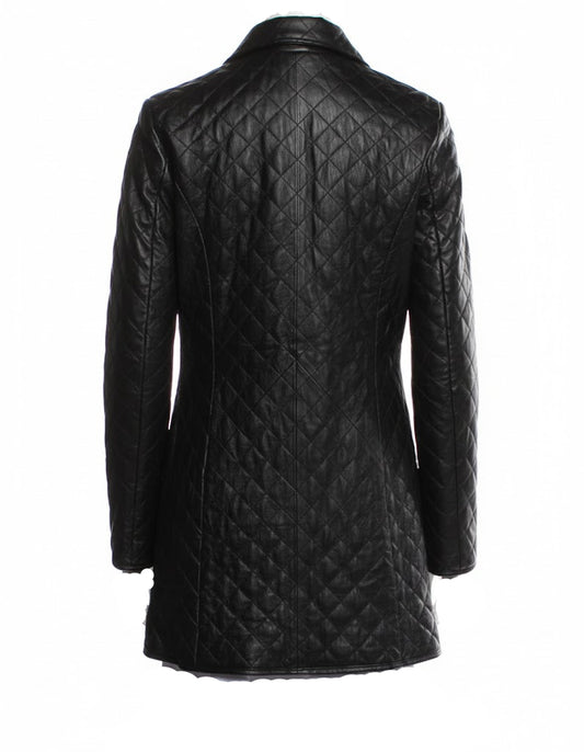 LCF0005 Women’s Premium Leather Long Coat – Elegant Winter Outerwear | Classic Stylish Overcoat