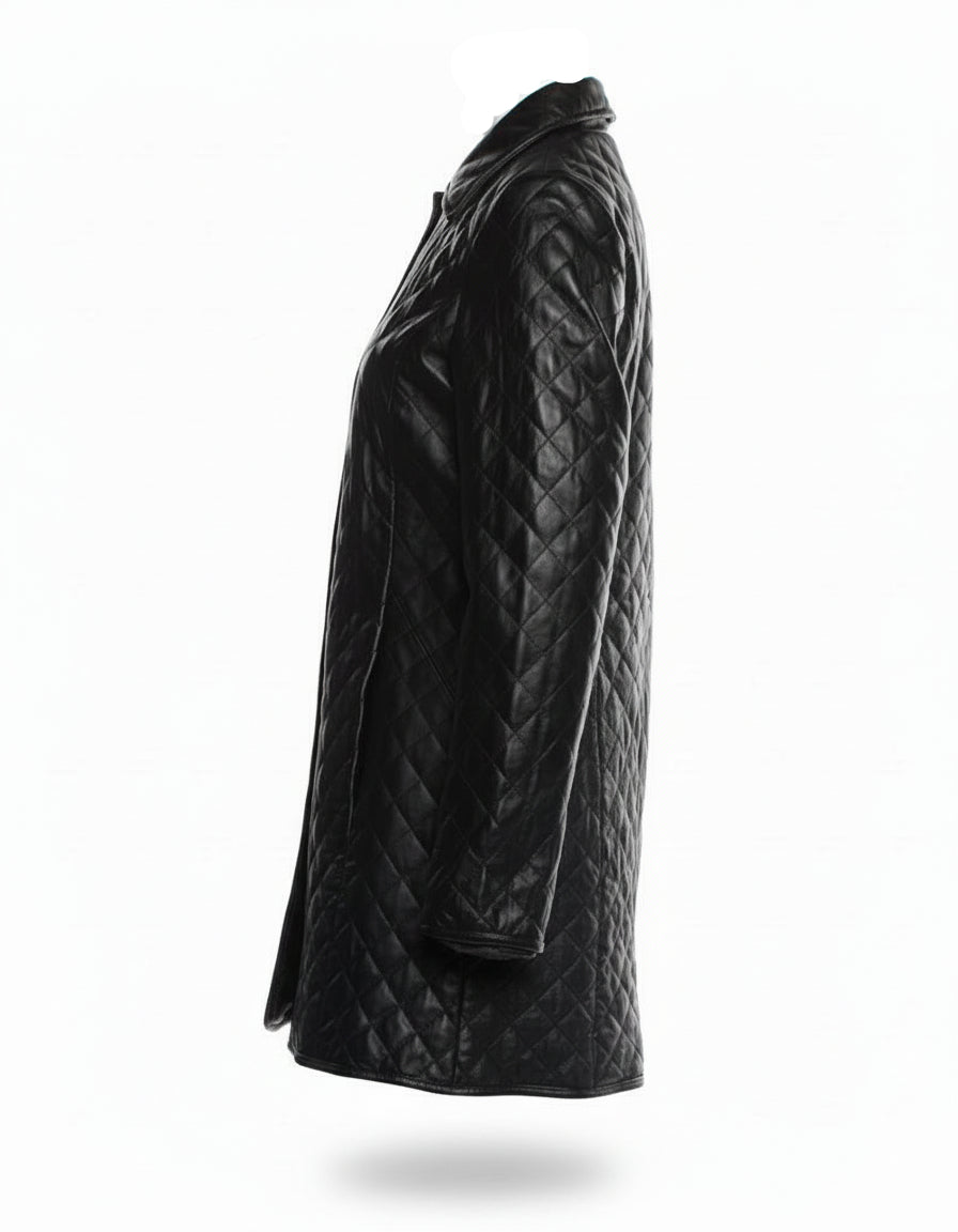 LCF0005 Women’s Premium Leather Long Coat – Elegant Winter Outerwear | Classic Stylish Overcoat