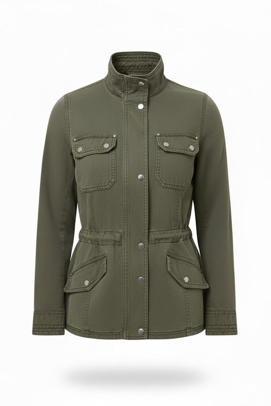 LJF0020 Women’s Khaki Green Pocket Utility Jacket – Streetwear Utility Outerwear by House of Leather