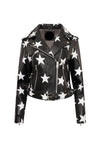 LJF0021 Women’s Plus Size Star Print Leather Biker Jacket | Premium Real Leather Motorcycle Jacket