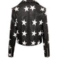 LJF0021 Women’s Plus Size Star Print Leather Biker Jacket | Premium Real Leather Motorcycle Jacket