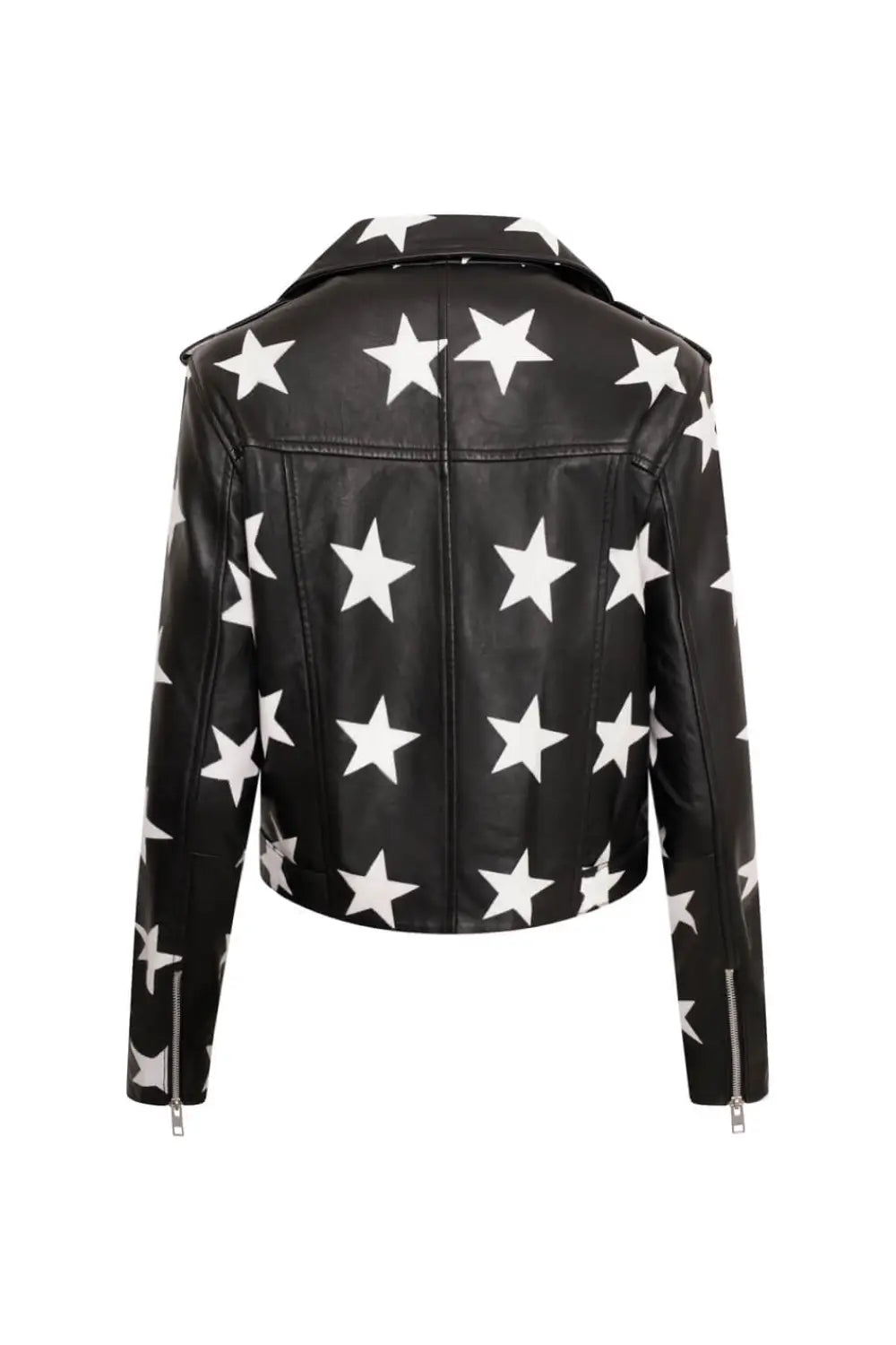 LJF0021 Women’s Plus Size Star Print Leather Biker Jacket | Premium Real Leather Motorcycle Jacket