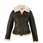 LJF0022 Women’s Premium Dark Brown Leather Jacket – Luxury Plush-Collar Winter Outerwear | Elegant Warmth & Timeless Style
