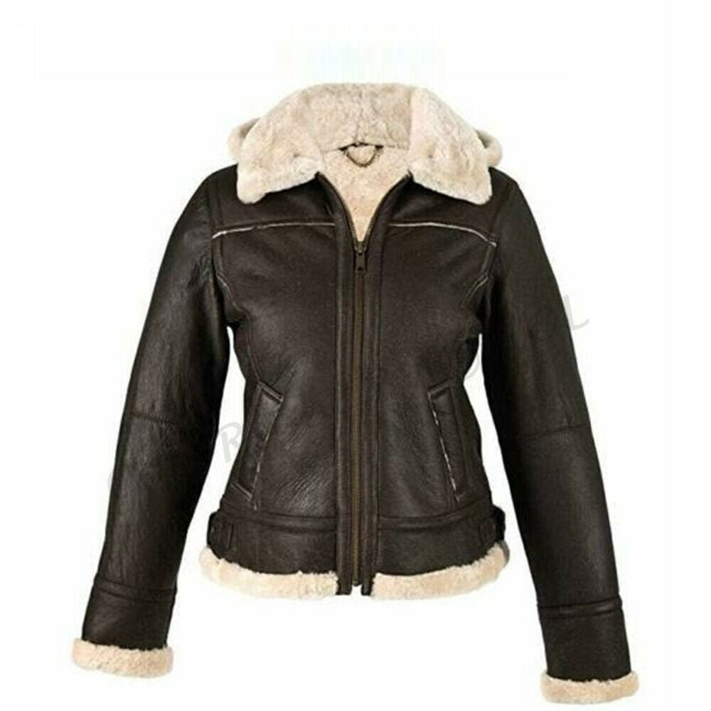 LJF0022 Women’s Premium Dark Brown Leather Jacket – Luxury Plush-Collar Winter Outerwear | Elegant Warmth & Timeless Style