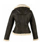 LJF0022 Women’s Premium Dark Brown Leather Jacket – Luxury Plush-Collar Winter Outerwear | Elegant Warmth & Timeless Style