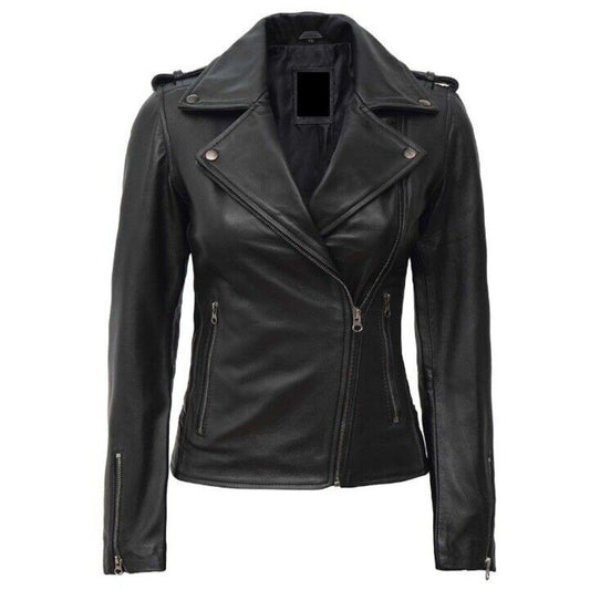 LJF0023 Women’s Classic Black Biker Leather Jacket – Timeless Moto Style Real Leather Outerwear