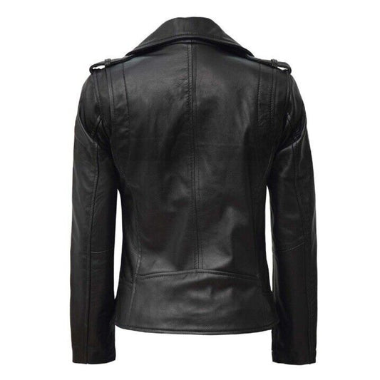 LJF0023 Women’s Classic Black Biker Leather Jacket – Timeless Moto Style Real Leather Outerwear