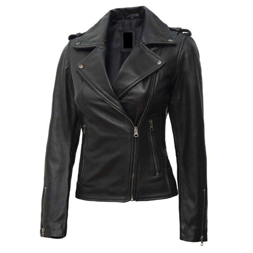 LJF0023 Women’s Classic Black Biker Leather Jacket – Timeless Moto Style Real Leather Outerwear