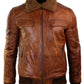 LJM006 Men’s Brown Shearling Collar Leather Bomber Jacket – Genuine Vintage Real Leather Coat