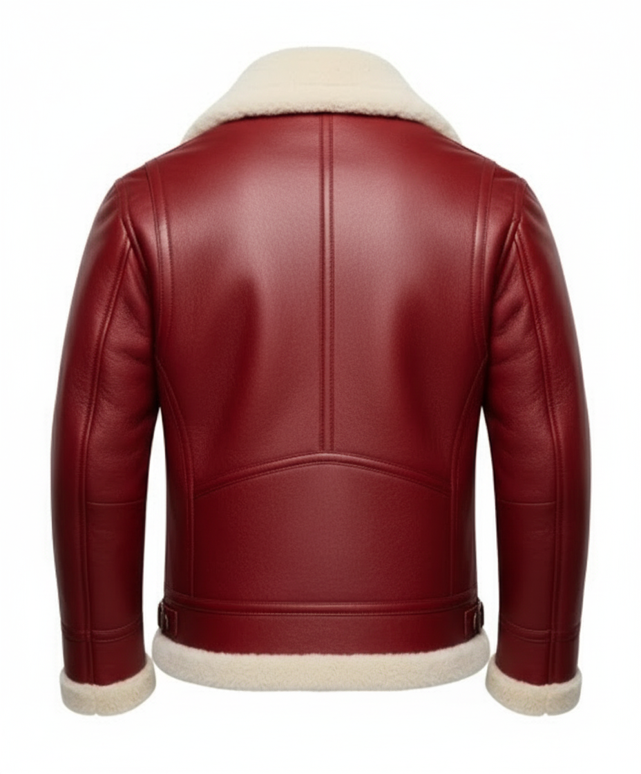 FJM0020 Men's Santa Red Real Shearling Fur Leather Jacket – Festive & Warm Winter Coat