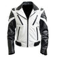 LJM005 Men’s White & Black Genuine Sheepskin Moto Biker Leather Jacket – Slim Fit Quilted Casual Coat