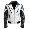 LJM005 Men’s White & Black Genuine Sheepskin Moto Biker Leather Jacket – Slim Fit Quilted Casual Coat