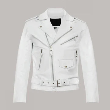 LJM0063 Men’s White Premium Leather Jacket – Sheep Leather, Slim Fit & Timeless Classic Style