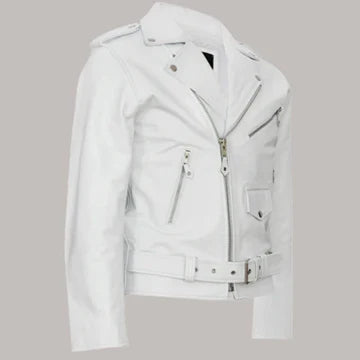 LJM0063 Men’s White Premium Leather Jacket – Sheep Leather, Slim Fit & Timeless Classic Style