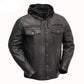 LJM0066 Men’s Black Hooded Motorcycle Jacket – Genuine Leather Biker Jacket, Classic Hooded Rider Style & Urban Streetwear